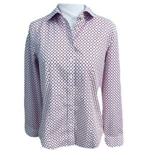 Talbots Blouse Top collared Button Up Pink Circle Geometric Pattern Sz 6 Petite